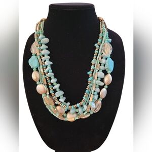 Multi Strand Blue Stone & Beaded Necklace